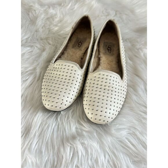 UGG Alloway White Leather Silver Studded Loafer Flats size 6 - Picture 7 of 7